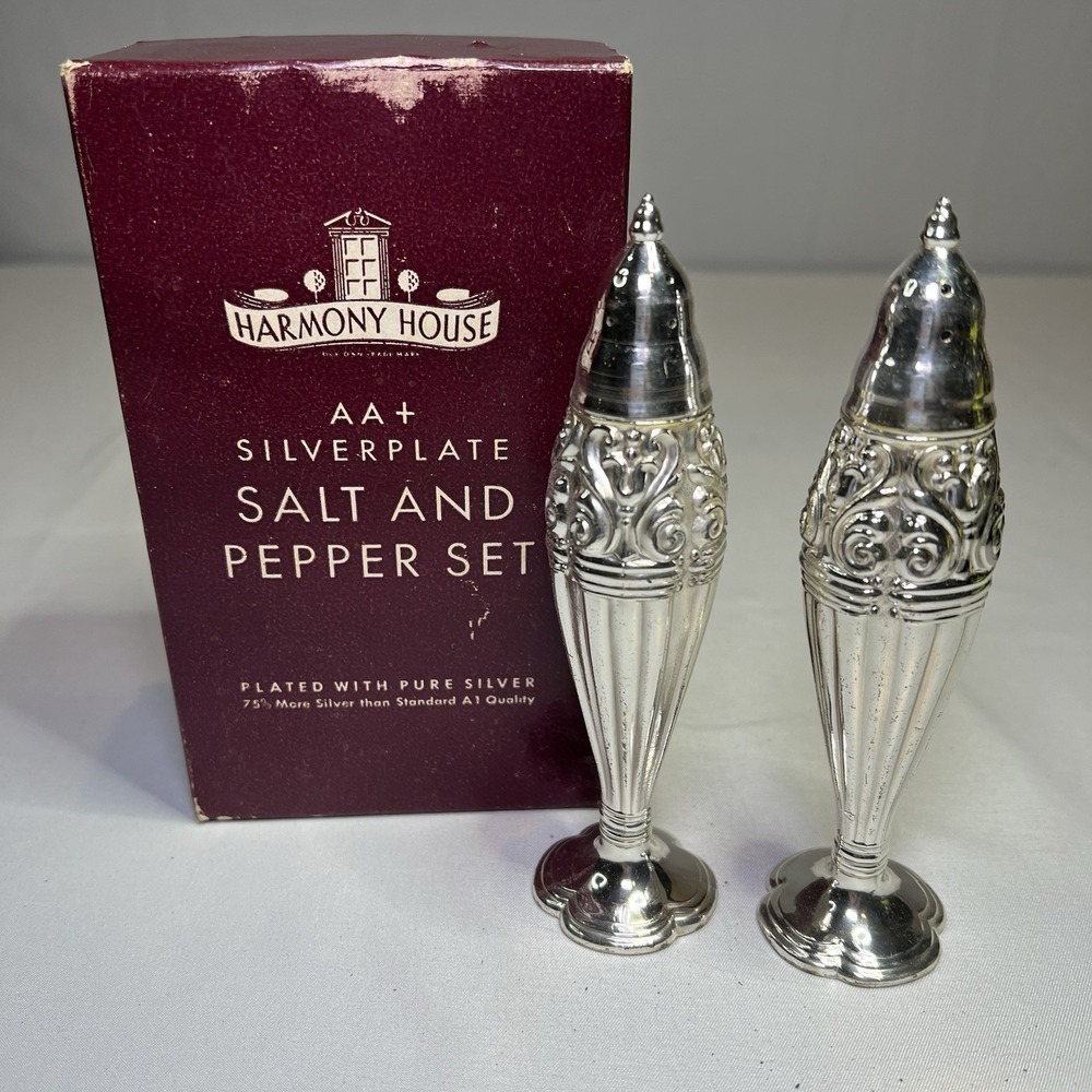 Vintage Harmony House Danish Queen by Masco Silver Plate Salt and Pepper Shakers